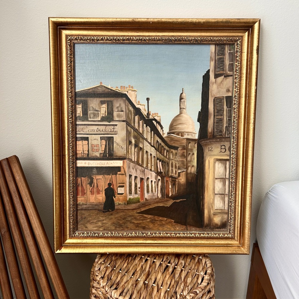 Vintage‎ Gold Framed R. Brewster Signed Paris Street Scene Oil Painting 25x29 In